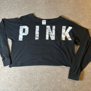 Black PINK Long Sleeve Crop Top 1515